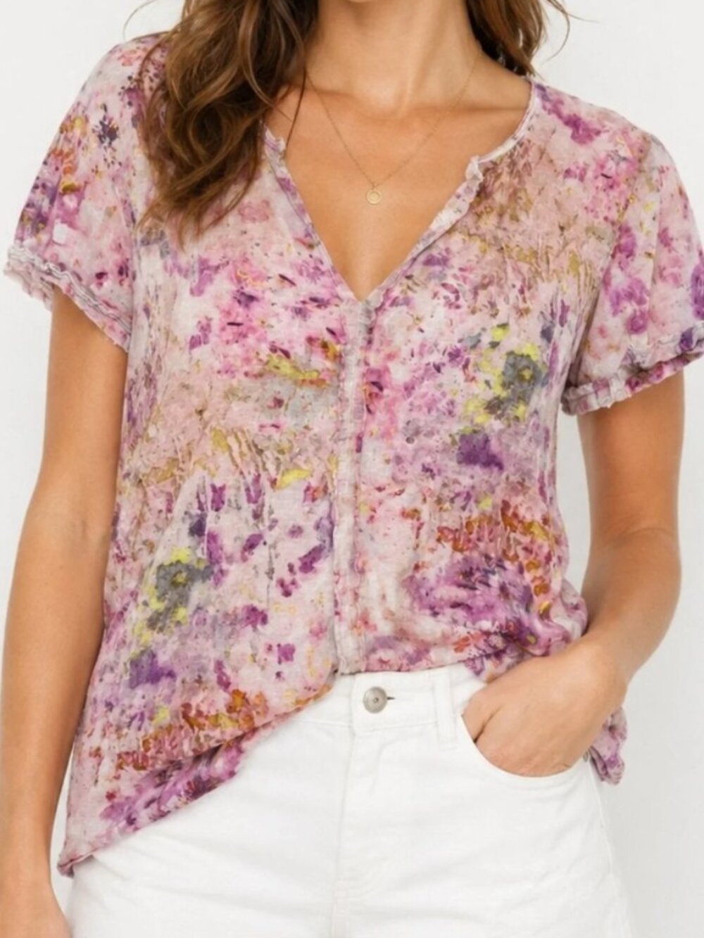 Pilcro Short Sleeve Shirt Women's XS Watercolor Tye Dye Look Urban Outfitters